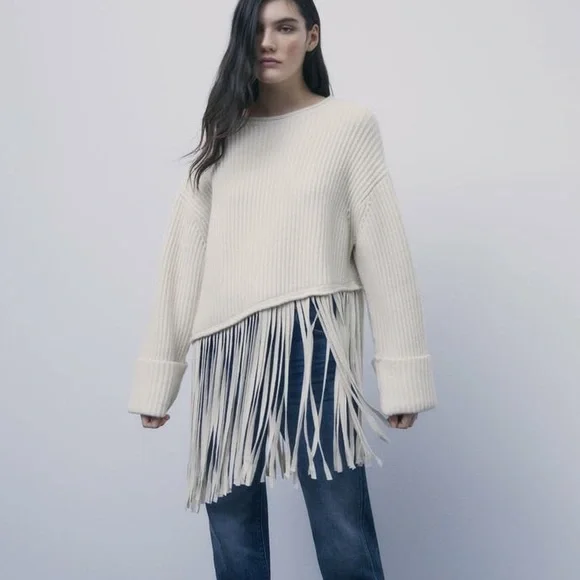 Zara fringe sweater new arrivals